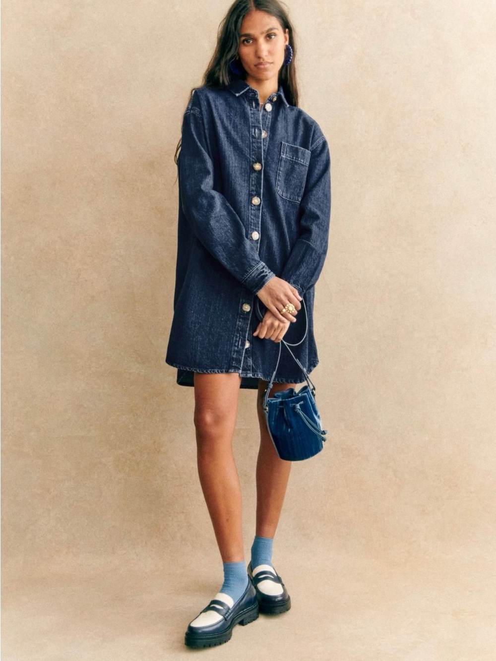 Sezane Sofie Dress Dark Blue - Size L - Picture 2 of 9